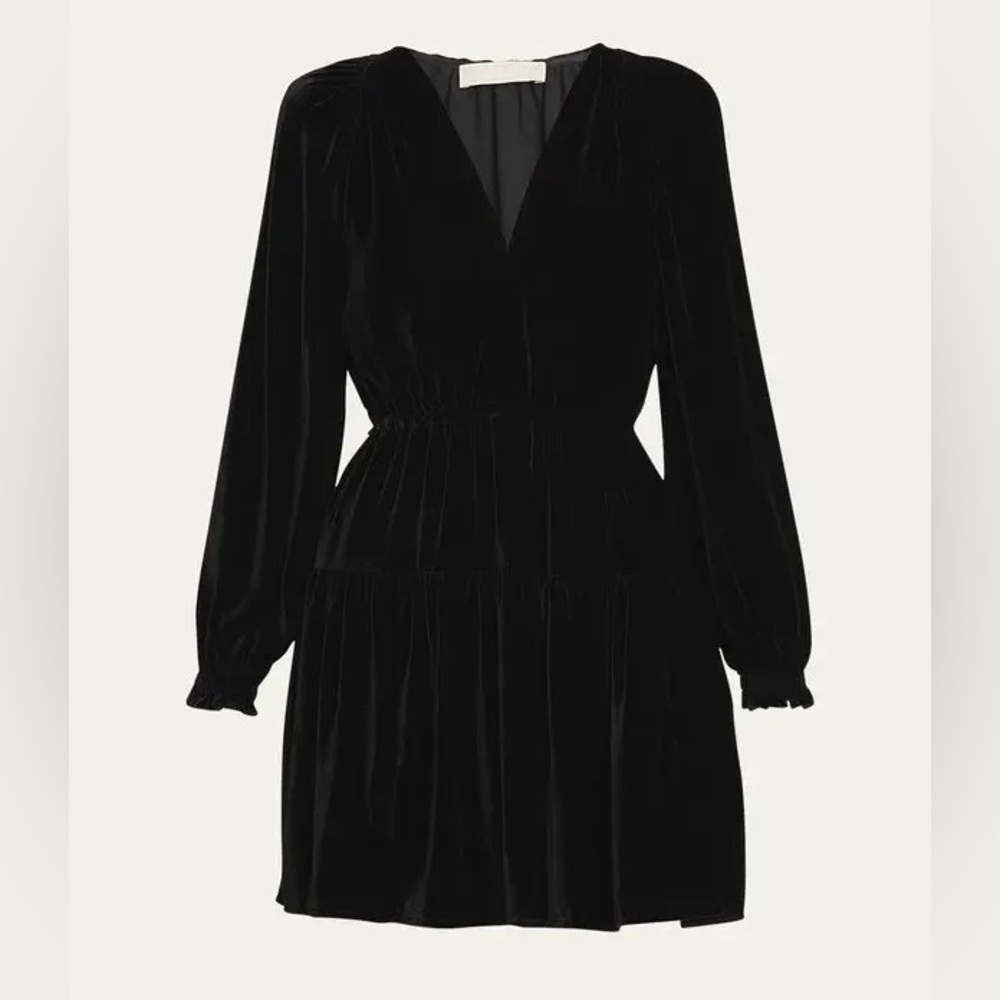 ULLA JOHNSON Audrey Tiered Puff-Sleeve Velvet Mini Dress. Size 8 Women 
#174